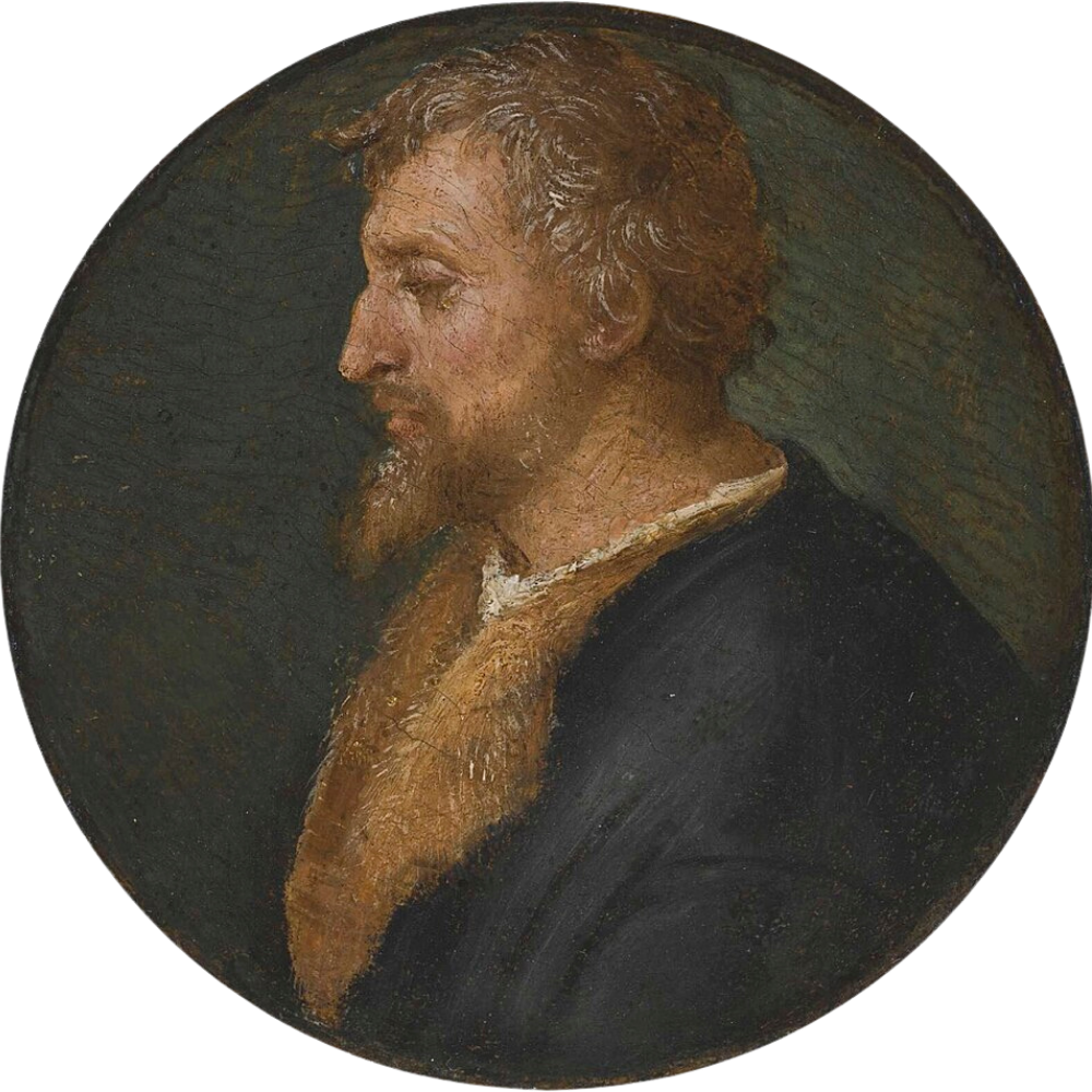 Circular profile portrait of Valerio Belli (1517), a bearded man facing left against a dark background, shown in a Sotheby’s image. (Photo credit: Wikimedia Commons)