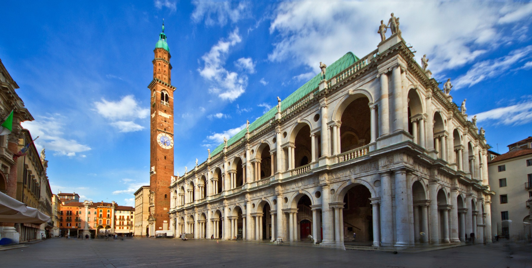 Palladian Basilica and Bissara Tower in Vivenza, Italy